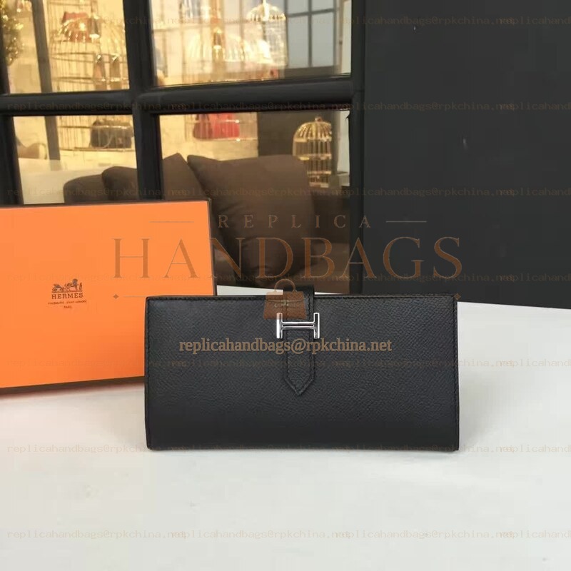Replica Hermes Black Long Bearn Wallet Silver H Hardware
