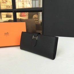 Replica Hermes Black Long Bearn Wallet Silver H Hardware