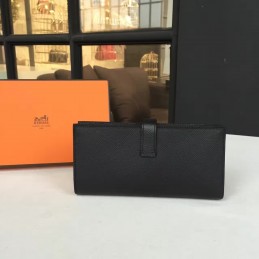 Replica Hermes Black Long Bearn Wallet Silver H Hardware