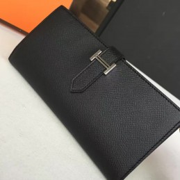Replica Hermes Black Long Bearn Wallet Silver H Hardware