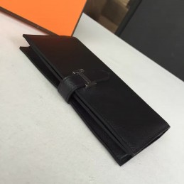 Replica Hermes Black Long Bearn Wallet Silver H Hardware