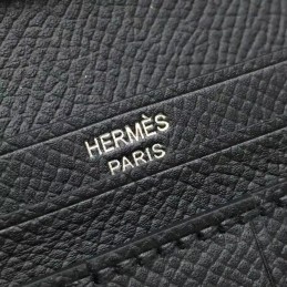 Replica Hermes Black Long Bearn Wallet Silver H Hardware