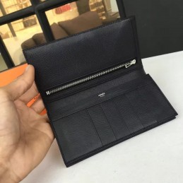 Replica Hermes Black Long Bearn Wallet Silver H Hardware