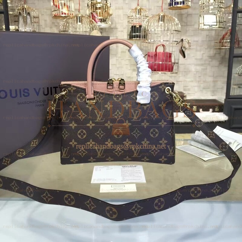 Replica Louis Vuitton Brown Monogram Pale Pink Trim Pallas BB