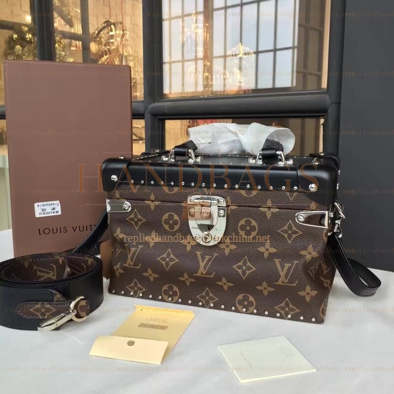 Replica Louis Vuitton Brown Monogram Black Trim City Trunk