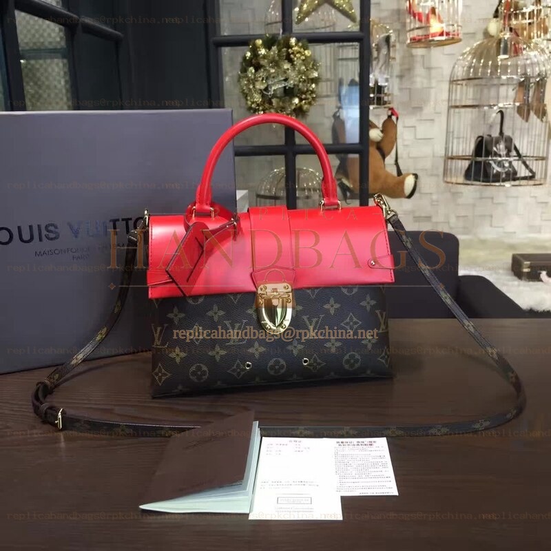 Replica Louis Vuitton Brown Monogram Red Top One Handle Bag