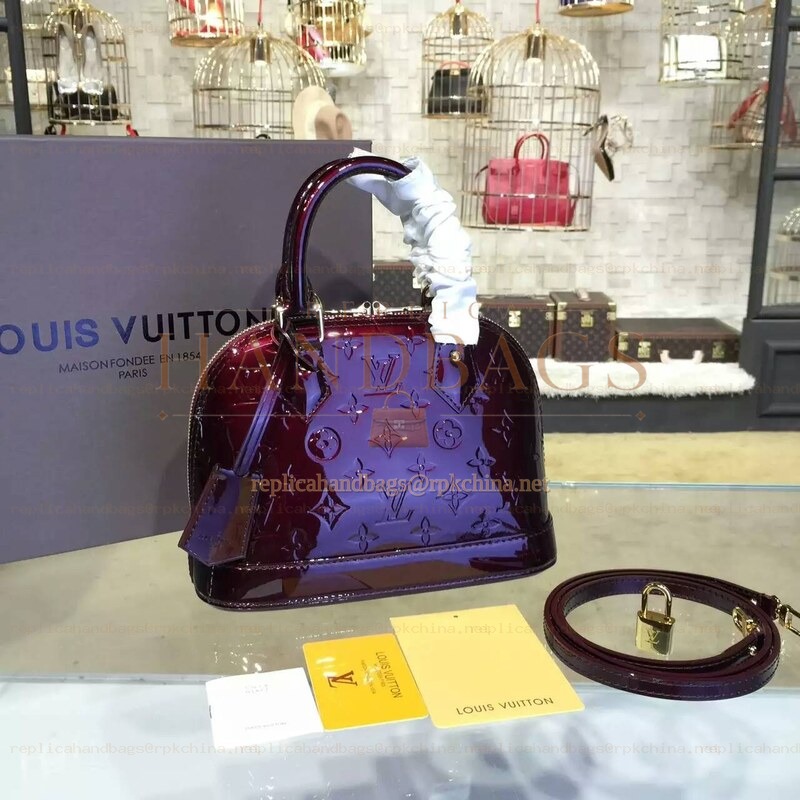 Replica Louis Vuitton Burgundy Patent Monogram Alma BB
