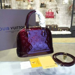 Replica Louis Vuitton Burgundy Patent Monogram Alma BB