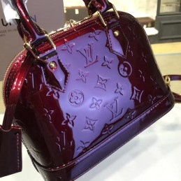 Replica Louis Vuitton Burgundy Patent Monogram Alma BB
