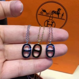 Replica Hermes H Pendant Necklace Black White Options