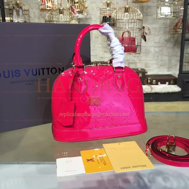 Replica Louis Vuitton Fuchsia Patent Monogram Alma BB
