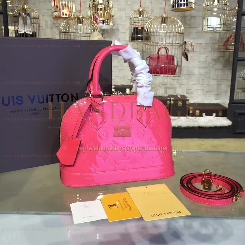 Replica Louis Vuitton Coral Pink Patent Monogram Alma BB