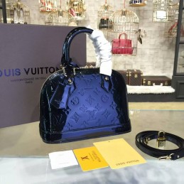 Replica Louis Vuitton Navy Blue Patent Monogram Alma BB