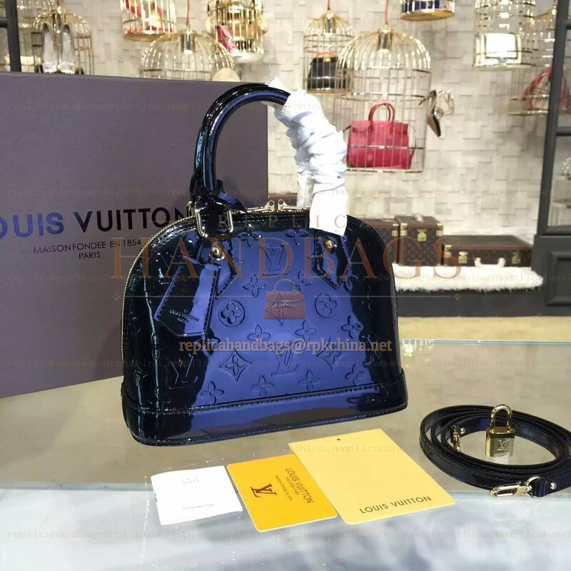 Replica Louis Vuitton Navy Blue Patent Monogram Alma BB