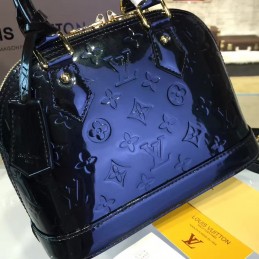 Replica Louis Vuitton Navy Blue Patent Monogram Alma BB