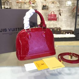 Replica Louis Vuitton Deep Red Patent Monogram Alma BB