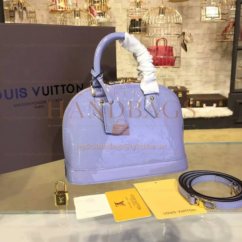 Replica Louis Vuitton Lilac Patent Monogram Alma BB