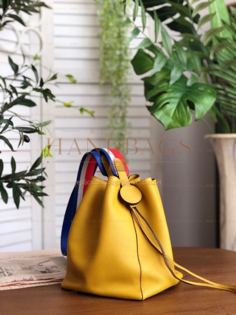 Replica Hermes Yellow Licol 17 Blue Red Handle Bag