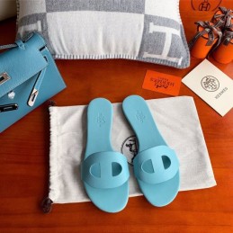 Replica Hermes Turquoise H Cutout Flat Slide Sandal