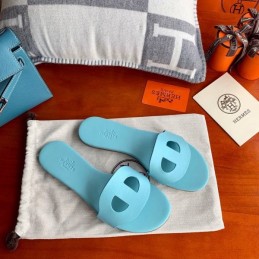 Replica Hermes Turquoise H Cutout Flat Slide Sandal