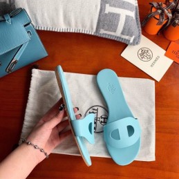 Replica Hermes Turquoise H Cutout Flat Slide Sandal