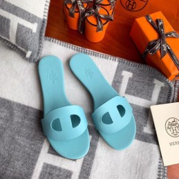 Replica Hermes Turquoise H Cutout Flat Slide Sandal