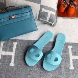 Replica Hermes Turquoise H Cutout Flat Slide Sandal