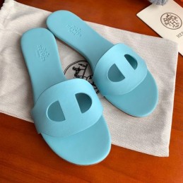 Replica Hermes Turquoise H Cutout Flat Slide Sandal