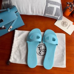 Replica Hermes Turquoise H Cutout Flat Slide Sandal