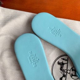 Replica Hermes Turquoise H Cutout Flat Slide Sandal