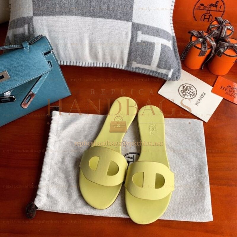 Replica Hermes Yellow H Cutout Flat Slide Sandal