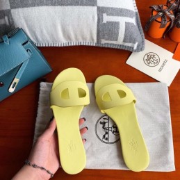 Replica Hermes Yellow H Cutout Flat Slide Sandal