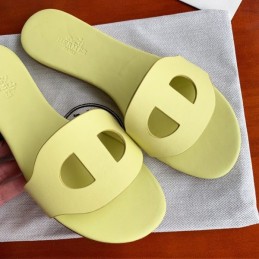 Replica Hermes Yellow H Cutout Flat Slide Sandal