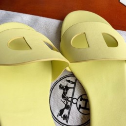 Replica Hermes Yellow H Cutout Flat Slide Sandal