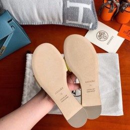 Replica Hermes Yellow H Cutout Flat Slide Sandal