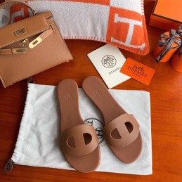 Replica Hermes Tan H Cutout Flat Slide Sandal