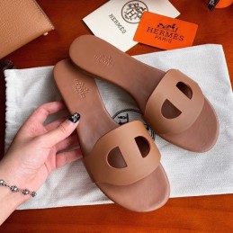 Replica Hermes Tan H Cutout Flat Slide Sandal