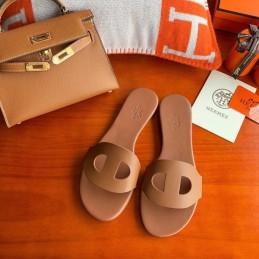 Replica Hermes Tan H Cutout Flat Slide Sandal