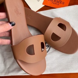 Replica Hermes Tan H Cutout Flat Slide Sandal