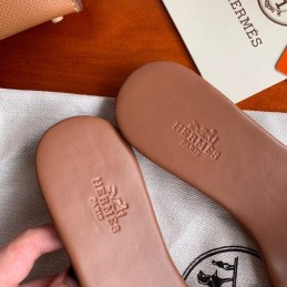 Replica Hermes Tan H Cutout Flat Slide Sandal