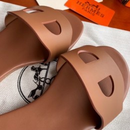 Replica Hermes Tan H Cutout Flat Slide Sandal