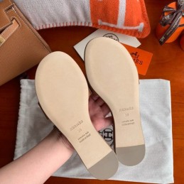 Replica Hermes Tan H Cutout Flat Slide Sandal