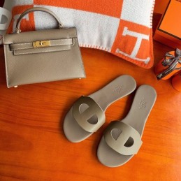 Replica Hermes Gray H Cutout Flat Slide Sandal