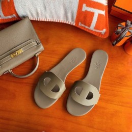 Replica Hermes Gray H Cutout Flat Slide Sandal