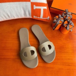 Replica Hermes Gray H Cutout Flat Slide Sandal