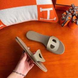 Replica Hermes Gray H Cutout Flat Slide Sandal