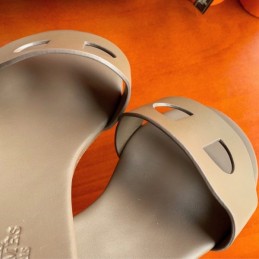 Replica Hermes Gray H Cutout Flat Slide Sandal