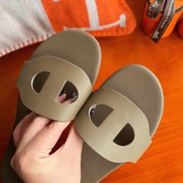 Replica Hermes Gray H Cutout Flat Slide Sandal