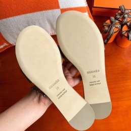 Replica Hermes Gray H Cutout Flat Slide Sandal