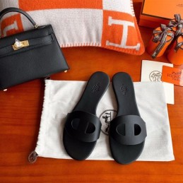 Replica Hermes Black H Cutout Flat Slide Sandal